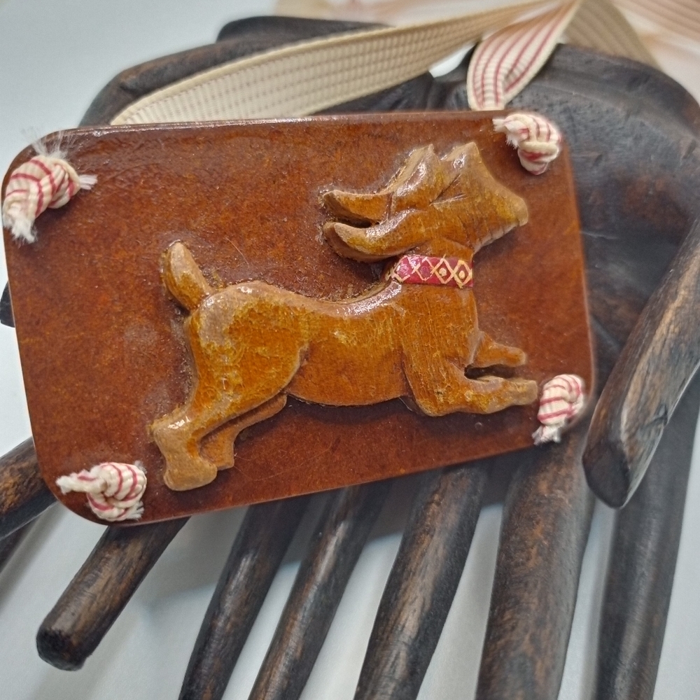 Scottie dog wood carved plaque or necklace